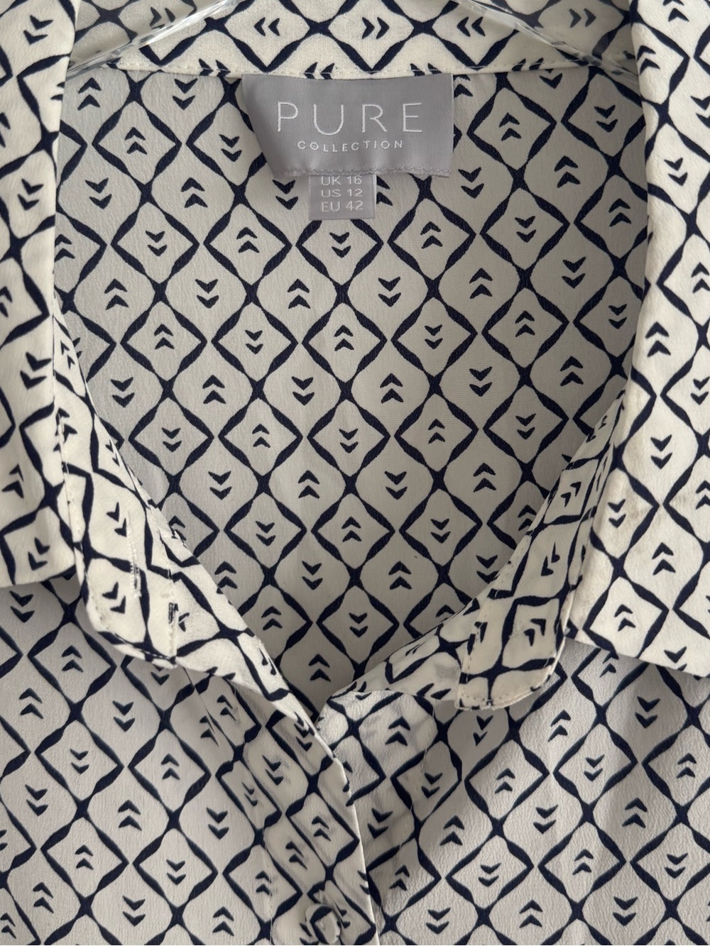 PURE COLLECTION GEOMETRIC TILE PRINT MULTI WASHED SILK SHIRT US SZ 12 - Picture 9 of 9